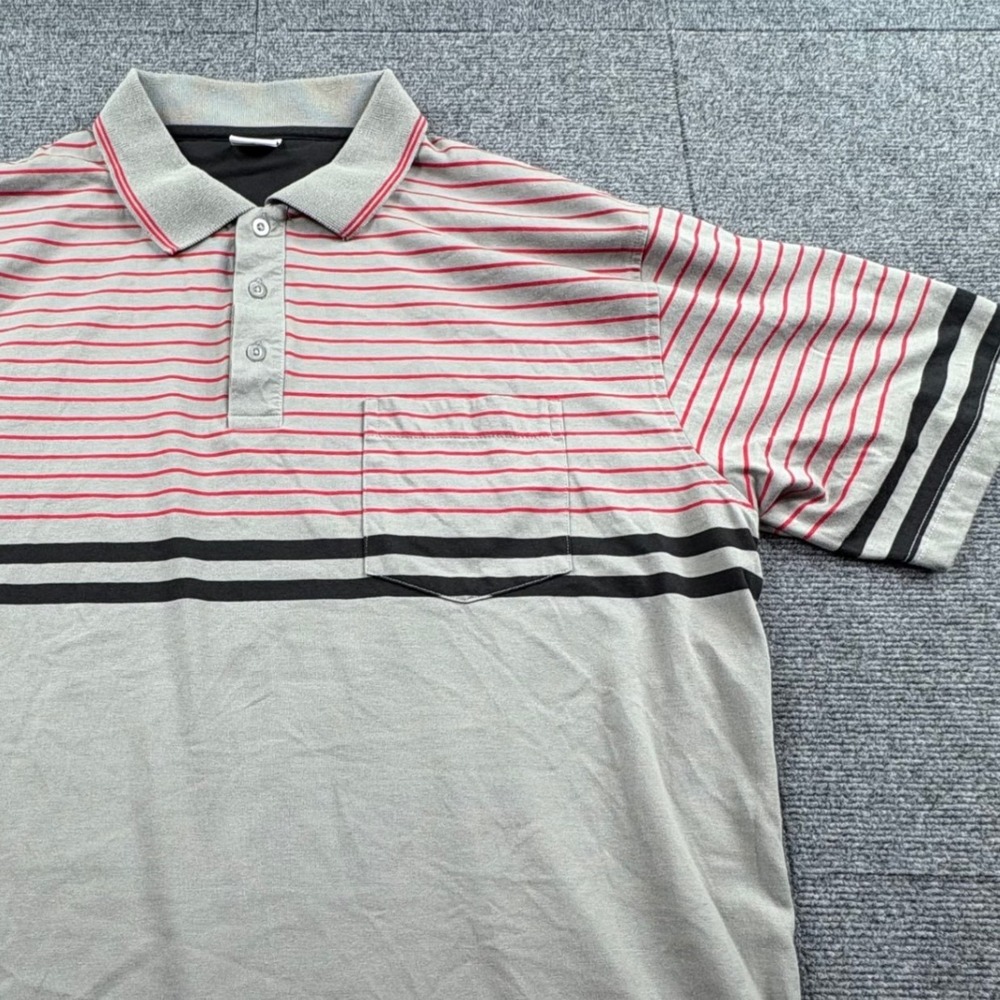 Gioberti Mens XXL Gray Red Black Striped Short Sleeve Pocket Polo Shirt